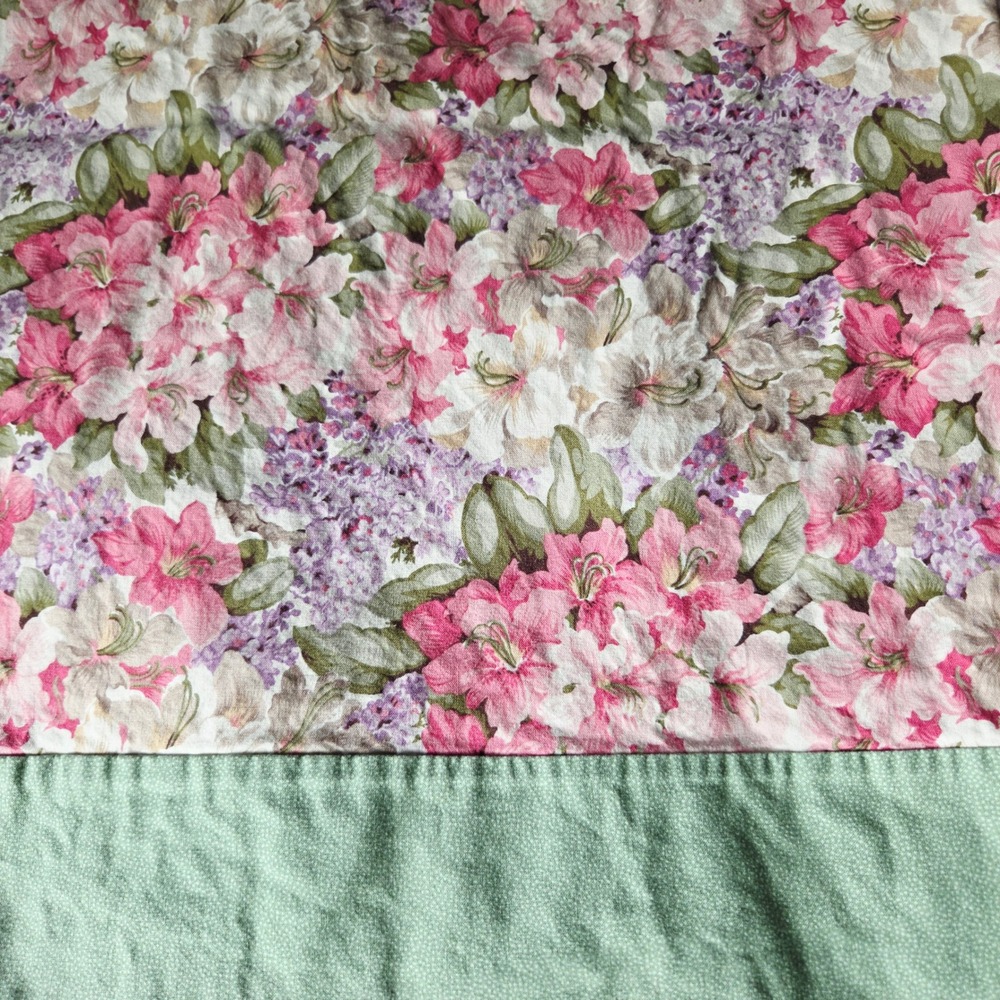 Vintage Floral Pillowcase Set 2 Standard Pink Azalea Lilac Sage Cottagecore - Picture 6 of 8